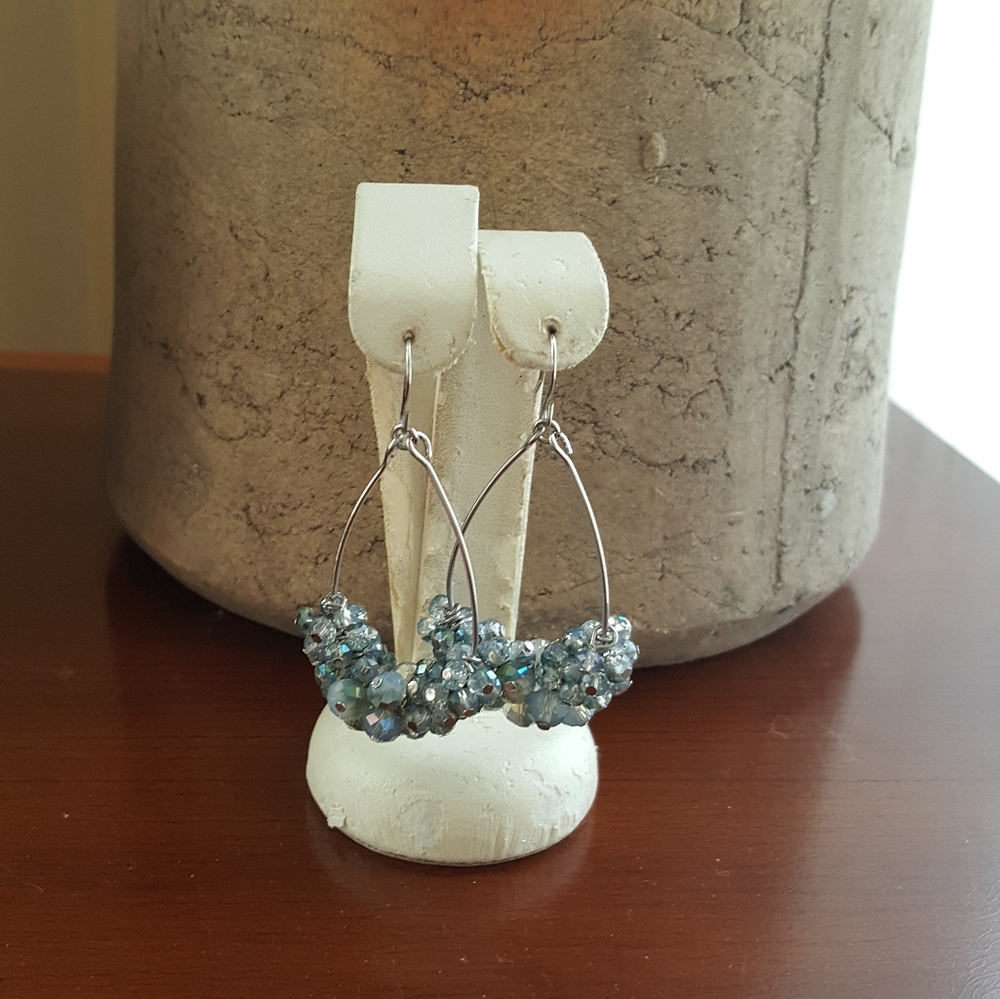 Blue stone bangle earrings